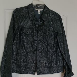 Jones New York Jeans Size S Snake Skin Print Black & Gray Metallic Jean Jacket